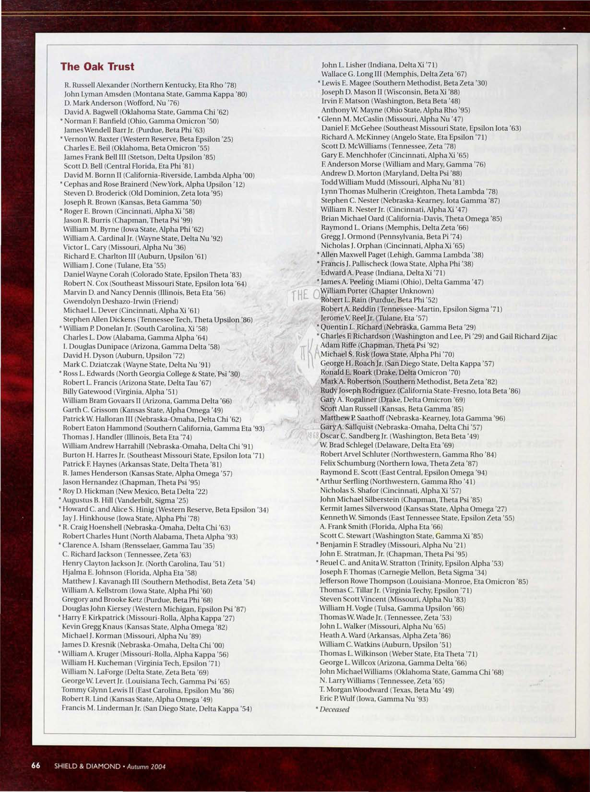 The Oak Trust, Autumn 2004